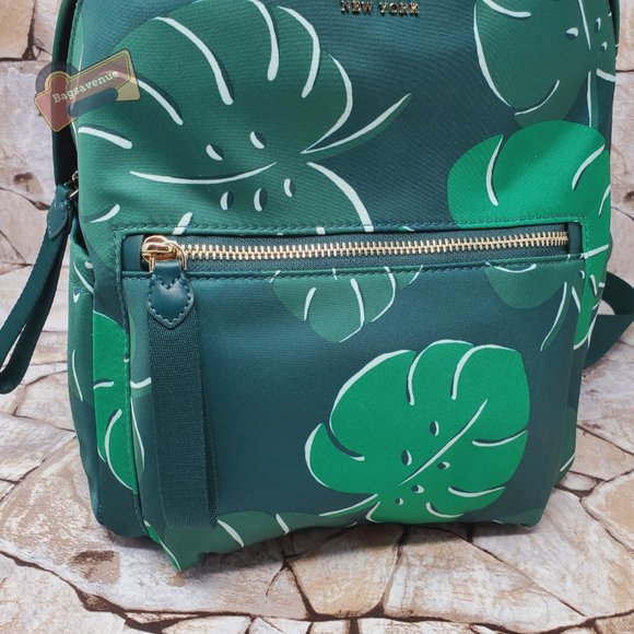 #bagsavenue fast ship Chelsea Monstera Leaves Medium Nylon Backpack Kate Spade
